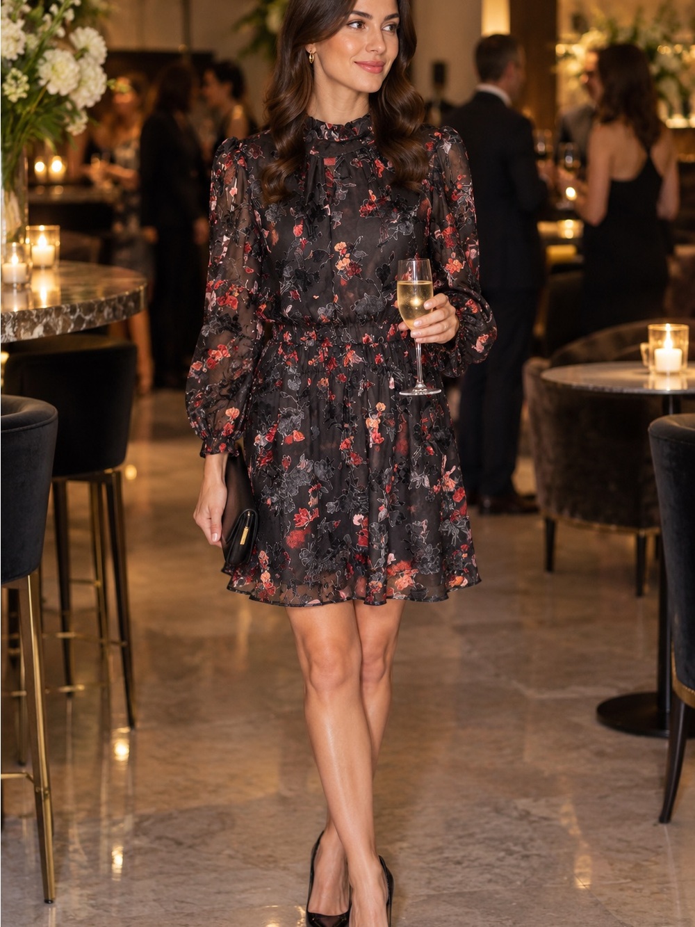 French Connection Velvet Laser cut Mini Dress